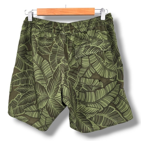 Volcom Swim Trunks Palm Leaf Print Elastic Waist‎ Shorts Unlined Green Size S - Picture 2 of 9